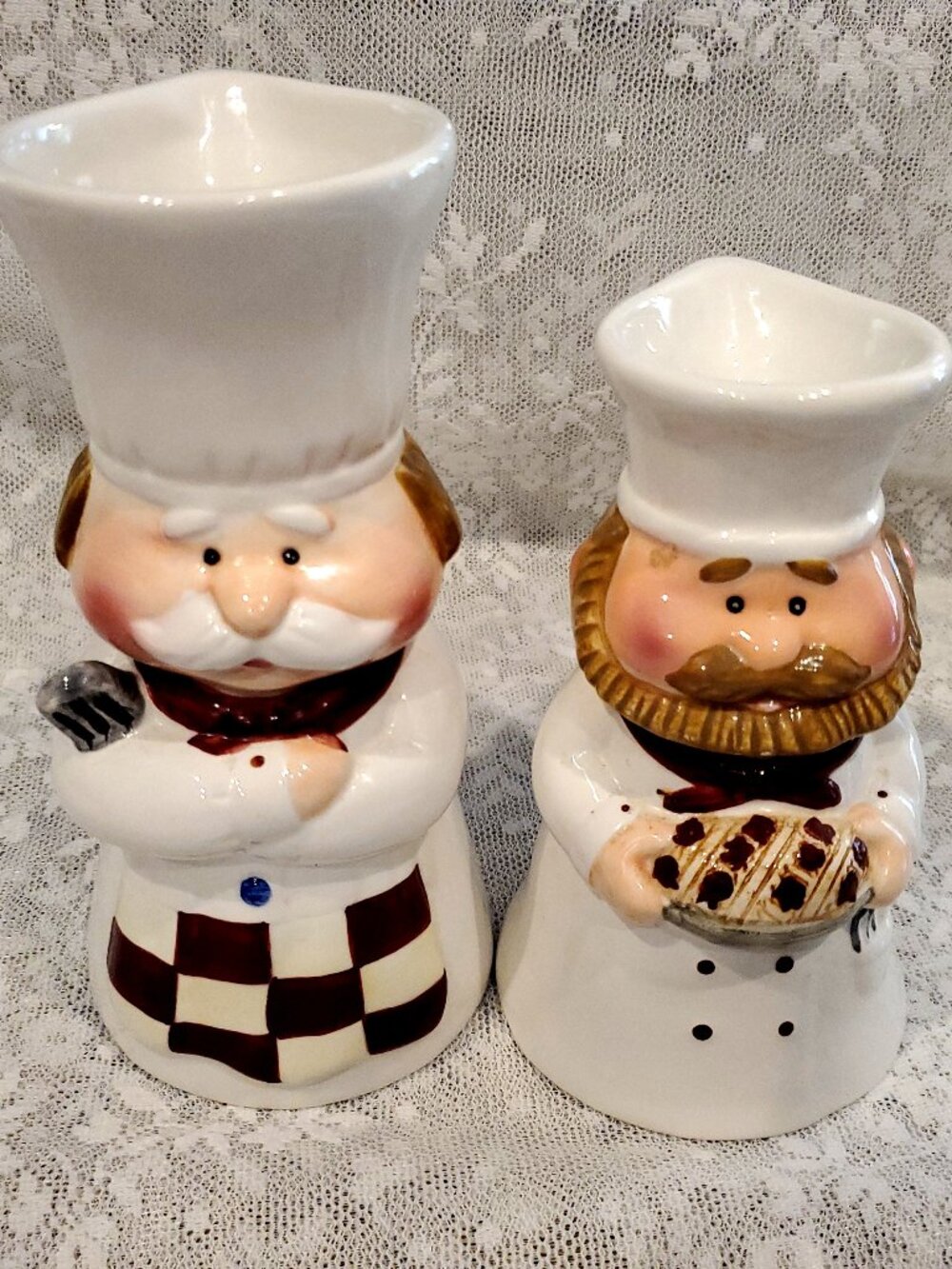 L@@K Novelty Pair of CHEFS Ceramic Deco Kitchen Measuring Cups ~ CUTE!